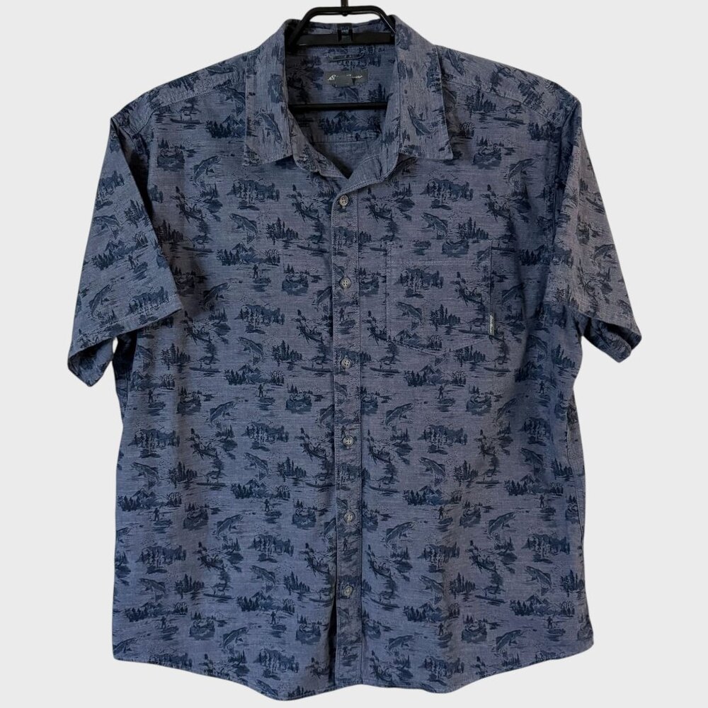 Eddie Bauer S/S Button-Up Shirt Blue Men's Size XL Fishing Outdoors 100% Cotton